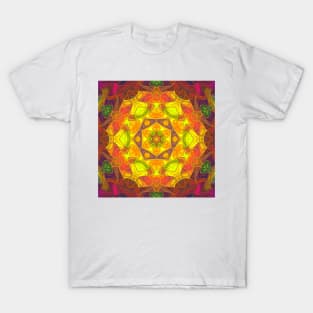 Mosaic Mandala Flower Pink Purple and Yellow T-Shirt